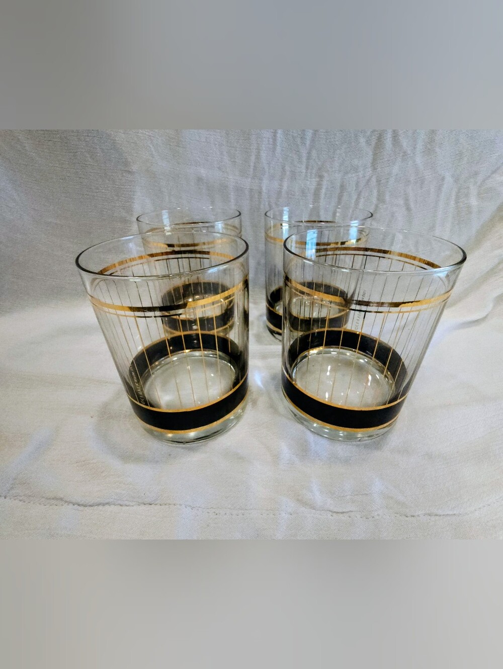 Vintage Culver "Devon" Black & 22K Gold Lowball Glasses - Set of 4